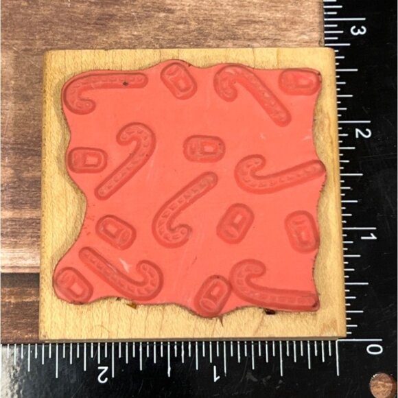 VINTAGE ART GONE WILD H2-1513 # CANDY CANE MARSHMALLOW WOOD MOUNTED RUBBER STAMP - Picture 3 of 3